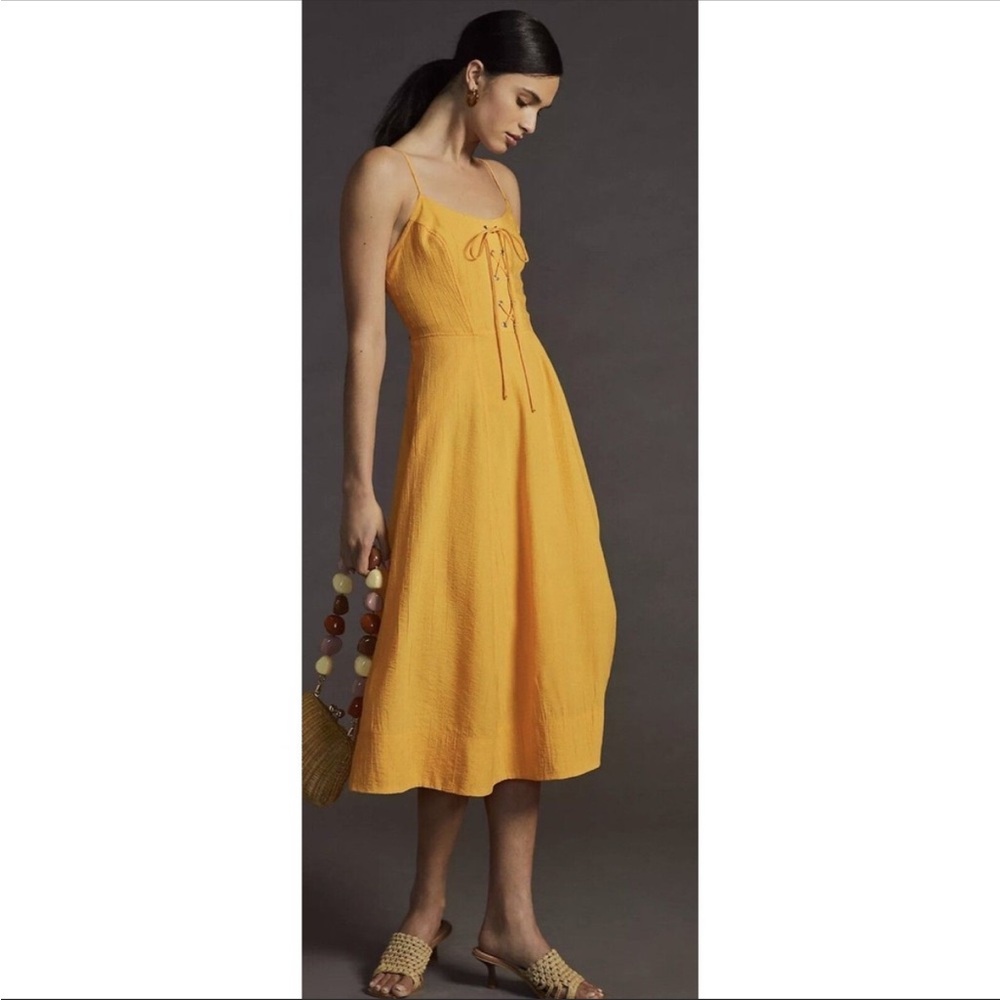 Maeve Anthropologie Lace-Up Midi Dress in Orange